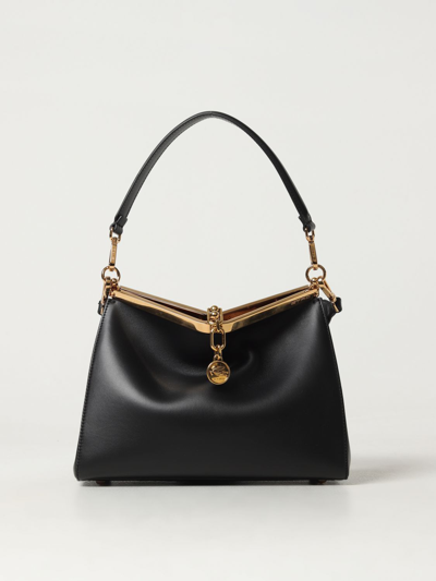 Etro 'small Vela' Black Shoulder Bag With Logo And Pegasus Charm In Black