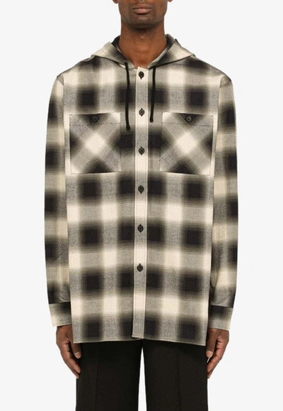 Shop Givenchy Checked Pattern Drawstring Overshirt In Beige
