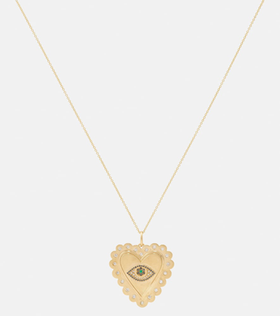 Shop Ileana Makri 18kt Gold Necklace With Diamonds And Tsavorites In Multicoloured