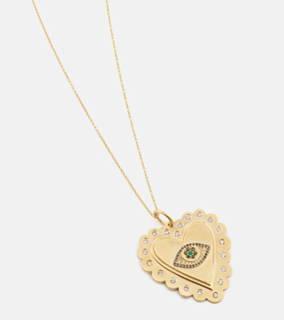 Shop Ileana Makri 18kt Gold Necklace With Diamonds And Tsavorites In Multicoloured