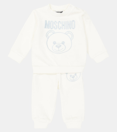 Moschino Baby Teddy Bear Cotton Sweatshirt And Sweatpants Set In White