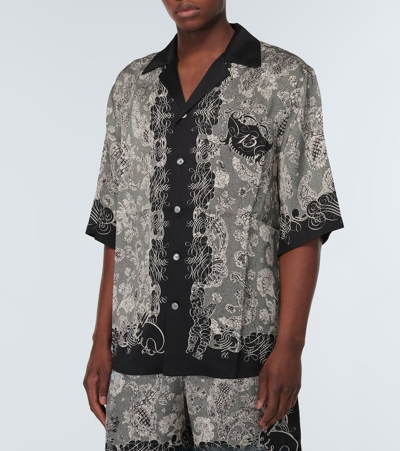 Shop Acne Studios Printed Satin Bowling Shirt In Multicoloured