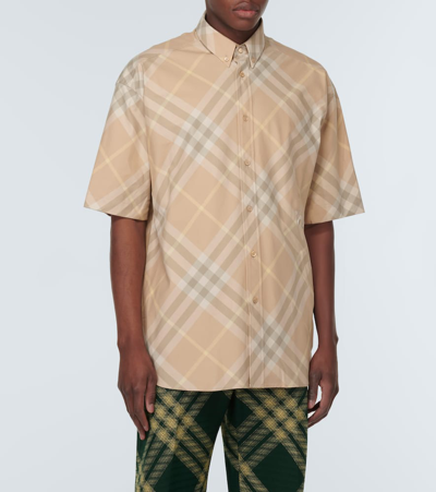 Shop Burberry Check Cotton Shirt In Beige