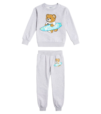 Moschino Teddy Bear Cotton-blend Sweatshirt And Sweatpants Set In Grey