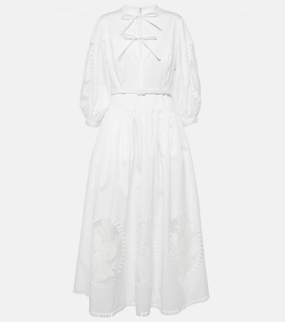 Shop Oscar De La Renta Cotton Blend Maxi Dress In White