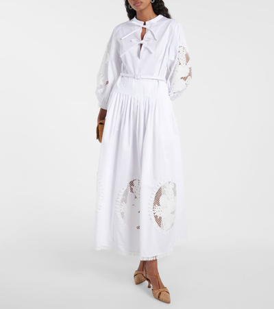 Shop Oscar De La Renta Cotton Blend Maxi Dress In White