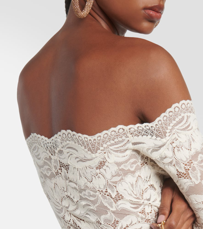 Rabanne Off-white Stretch Lace Short Sleeve Top In White