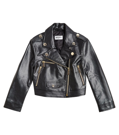 Shop Moschino Logo Faux Leather Jacket In Black