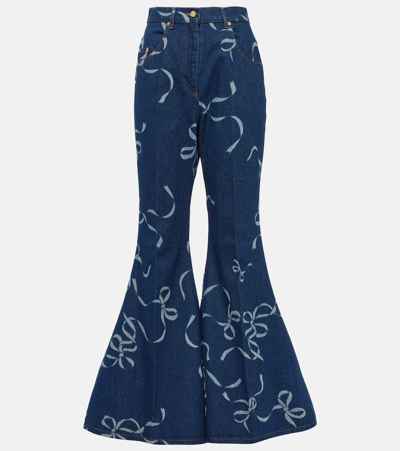 Shop Nina Ricci Printed Flared Jeans In Blue