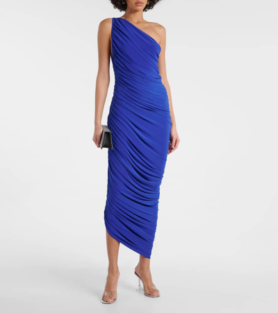 Shop Norma Kamali Diana One-shoulder Maxi Dress In Blue