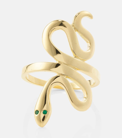 Shop Ileana Makri 18kt Gold Ring With Emeralds In Metallic