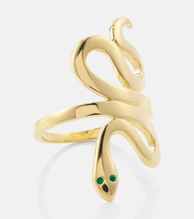 Shop Ileana Makri 18kt Gold Ring With Emeralds In Metallic