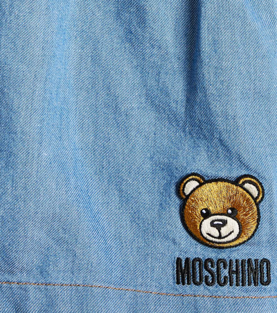 Shop Moschino Embroidered Denim Playsuit In Blue
