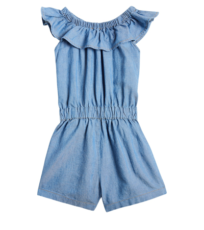 Shop Moschino Embroidered Denim Playsuit In Blue