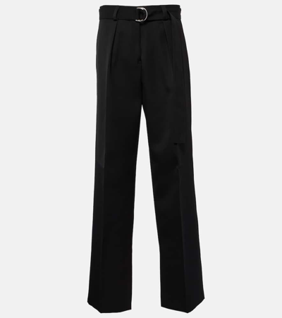Shop Jil Sander High-rise Wool Gabardine Wide-leg Pants In Black