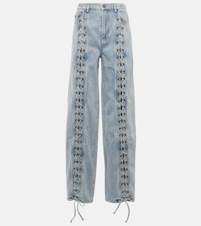 Rotate Birger Christensen Denim Lace-up Straight Pants In Blue