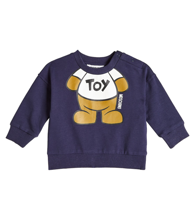 Shop Moschino Baby Printed Cotton Jersey Sweatshirt In Blue