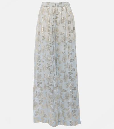 Shop Nina Ricci Floral Silk-blend Lamé Wide-leg Pants In Multicoloured