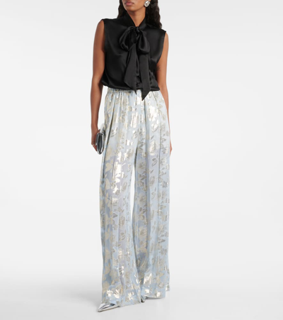 Shop Nina Ricci Floral Silk-blend Lamé Wide-leg Pants In Multicoloured