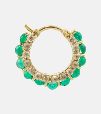 Shop Ileana Makri 18kt Gold Hoop Earrings With Emeralds And Diamonds In Metallic