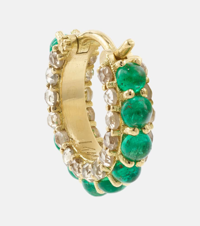 Shop Ileana Makri 18kt Gold Hoop Earrings With Emeralds And Diamonds In Metallic