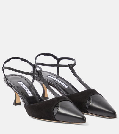 Shop Manolo Blahnik Gala 50 Embellished Leather Sandals In Black