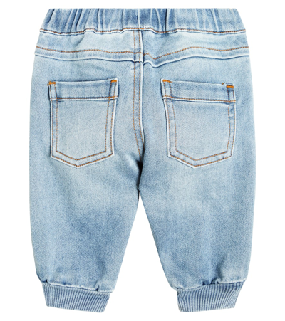 Shop Moschino Baby Printed Cotton-blend Jeans In Blue