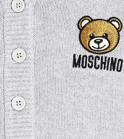 Shop Moschino Baby Embroidered Cotton-blend Cardigan In Grey