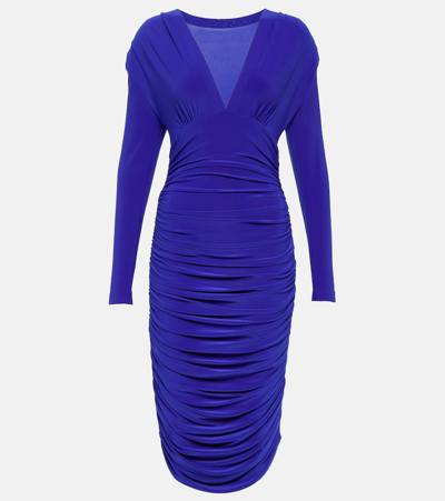 Shop Norma Kamali Ruched Midi Dress In Blue