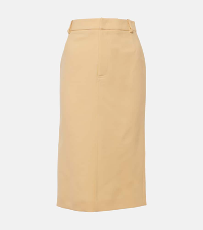 Shop Tod's Virgin Wool Pencil Skirt In Beige