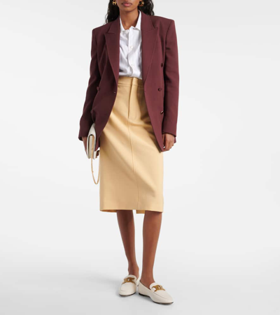 Shop Tod's Virgin Wool Pencil Skirt In Beige