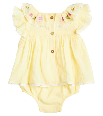 Shop Louise Misha Baby Anusha Embroidered Cotton Bodysuit In Yellow