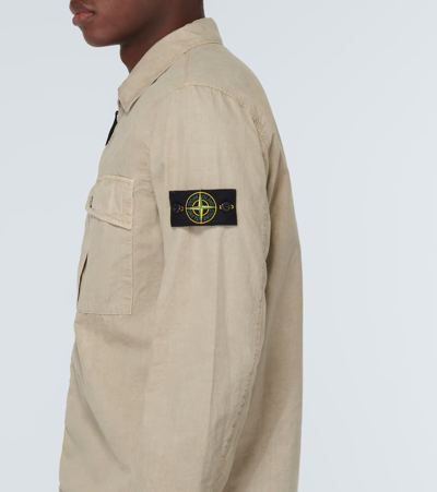 Shop Stone Island Compass Cotton Canvas Overshirt In Beige