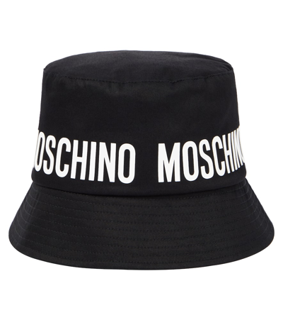 Shop Moschino Logo Cotton Bucket Hat In Black