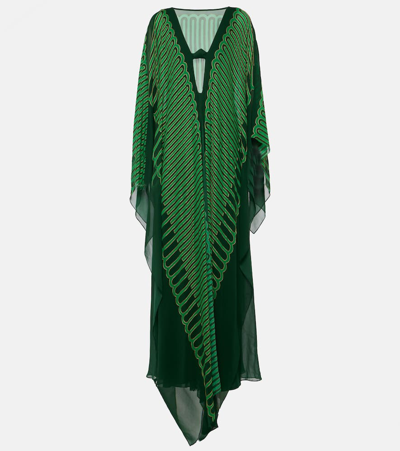 Shop Johanna Ortiz Printed Silk Georgette Kaftan In Green