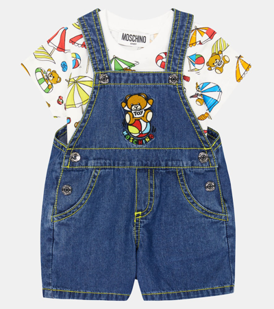 Shop Moschino Baby Cotton T-shirt And Overalls Set In Multicoloured
