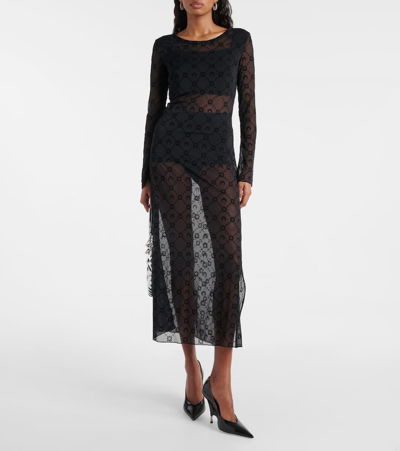 Shop Marine Serre Moonogram Mesh Midi Dress In Black