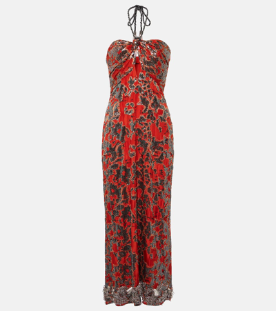 Shop Johanna Ortiz Embroidered Silk Jacquard Midi Dress In Multicoloured