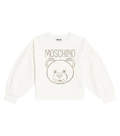 Shop Moschino Embellished Cotton-blend Sweatshirt In White