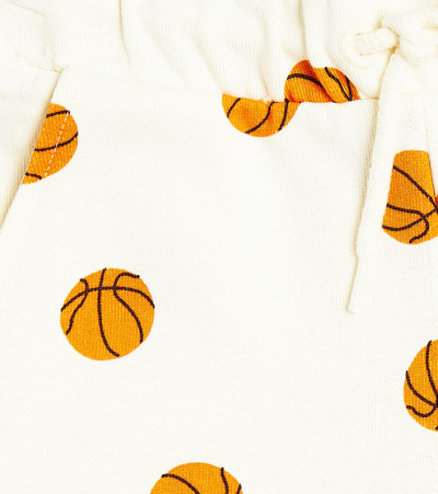 Shop Mini Rodini Basketball Cotton Jersey Shorts In White