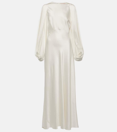 Shop Roksanda Bridal Kami Caped Silk Satin Gown In White