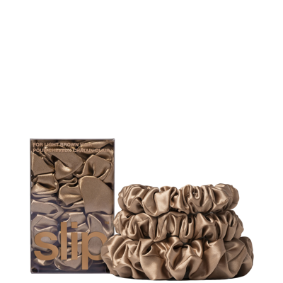 PURE SILK BACK TO BASICS ASSORTED SCRUNCHIE SET (VARIOUS COLOURS) - LIGHT BROWN