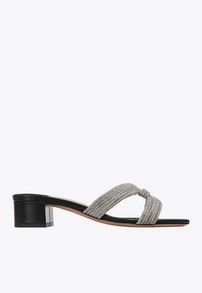 Shop Aquazzura Crystal Muse 35 Sandals In Nappa Leather In Black