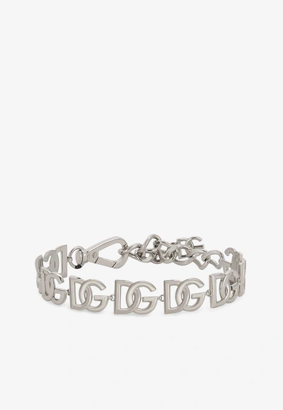 Shop Dolce & Gabbana Dg Logo Choker In Silver