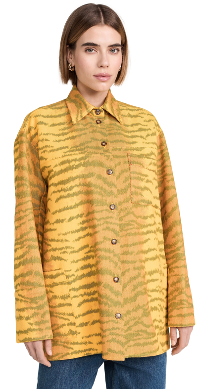 Shop Victoria Beckham Wrap Front Oversized Shirt Tiger Allover - Yellow/maple