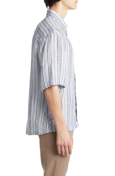 Shop Nn07 Hans 5220 Stripe Short Sleeve Linen Button-up Shirt In Navy Stripe