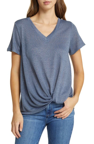 Shop Caslon ® Twist Hem V-neck T-shirt In Grey Stone