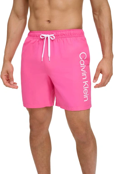 Shop Calvin Klein Core Volley Swim Trunks In Pink