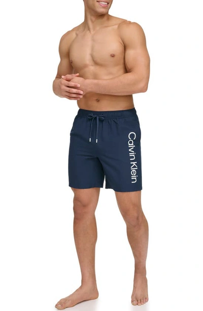Shop Calvin Klein Core Volley Swim Trunks In Navy