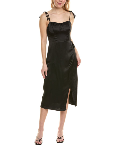 Shop Reveriee Satin Midi Dress In Black